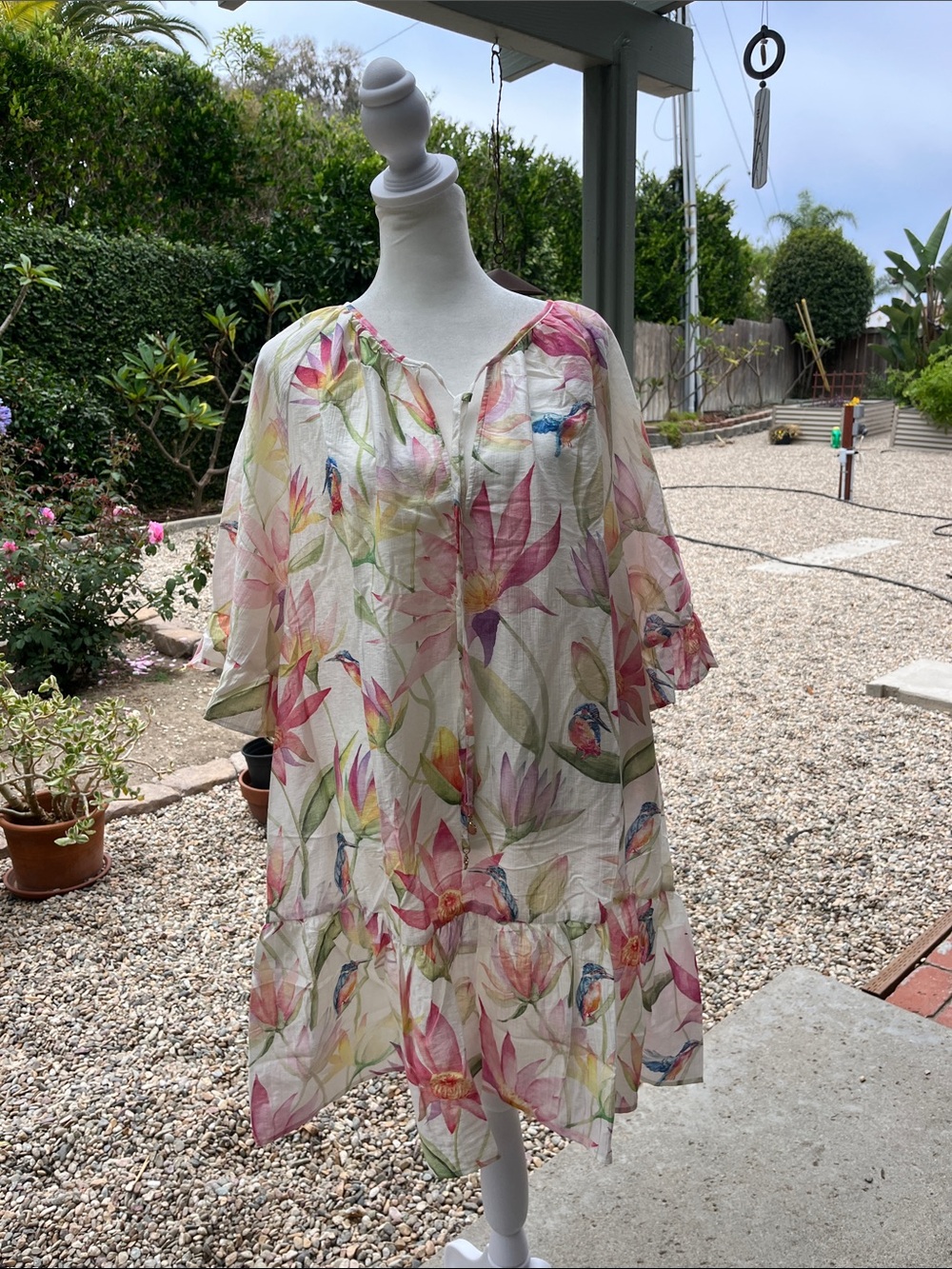 NWT H&M Cream Dress Tunic with Pink, Green and Purple Floral Print XL